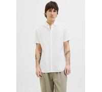 Kurzarmhemd JACK & JONES "JJEBREEZE SHIRT SS SN", Damen, Gr. XS, N-Gr, weiß, Web, Obermaterial: 70% Baumwolle, 30% Leinen, unifarben, slim fit taillenbedeckt, ohne Ausschnitt, gerader Abschluss, Hemde