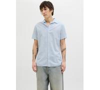 Kurzarmhemd JACK & JONES "JJEBREEZE SHIRT SS SN", Herren, Gr. S, N-Gr, blau (chambray blau), Web, Obermaterial: 70% Baumwolle, 30% Leinen, unifarben, slim fit taillenbedeckt, ohne Ausschnitt, gerader 