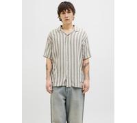 Kurzarmhemd JACK & JONES "JJEENZO STRIPE RESORT SHIRT SS SN", Herren, Gr. S, N-Gr, gelb (moonbeam), Web, Obermaterial: 100% Baumwolle, gestreift, relaxed fit taillenbedeckt, ohne Ausschnitt, gerader A