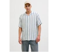 Kurzarmhemd JACK & JONES "JJEENZO STRIPE RESORT SHIRT SS SN", Herren, Gr. S, N-Gr, weiß, Web, Obermaterial: 100% Baumwolle, gestreift, relaxed fit taillenbedeckt, ohne Ausschnitt, gerader Abschluss, H