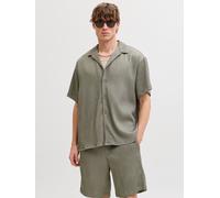 Kurzarmhemd JACK & JONES "JJEHARRISON RESORT SHIRT SS SN", Herren, Gr. S, N-Gr, dusty olive, Web, Obermaterial: 98% Polyester, 2% Elasthan, unifarben, loose fit normal, V-Ausschnitt, Hemden, Materialm