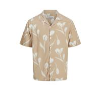 Kurzarmhemd JACK & JONES "JJEJEFF CHARGE RESORT SHIRT SS SN", Damen, Gr. XS, N-Gr, braun (oxford tan), Web, Obermaterial: 100% Viskose, bedruckt, relaxed fit taillenbedeckt, ohne Ausschnitt, gerader A