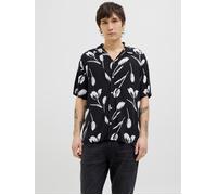 Kurzarmhemd JACK & JONES "JJEJEFF CHARGE RESORT SHIRT SS SN", Herren, Gr. S, N-Gr, schwarz, Web, Obermaterial: 100% Viskose, bedruckt, relaxed fit taillenbedeckt, ohne Ausschnitt, gerader Abschluss, H
