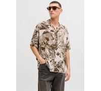 Kurzarmhemd JACK & JONES "JJEJEFF RESORT AOP SHIRT S/S LN", Herren, Gr. XL, N-Gr, braun (string), Web, Obermaterial: 100% Viskose, bedruckt, normal, Hemden (76113040-XL) string
