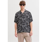 Kurzarmhemd JACK & JONES "JJEJEFF RESORT AOP SHIRT S/S LN", Herren, Gr. XL, N-Gr, schwarz-weiß (schwarz), Web, Obermaterial: 100% Viskose, bedruckt, normal, Hemden (77270310-XL) schwarz