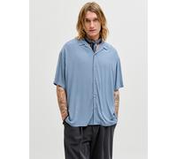 Kurzarmhemd JACK & JONES "JJEJEFF RESORT SOLID SHIRT SS SN", Herren, Gr. M, N-Gr, blau mirage, Web, Obermaterial: 100% Viskose, unifarben, loose fit normal, V-Ausschnitt, Hemden, Viskose, loose fit (3