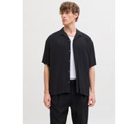 Kurzarmhemd JACK & JONES "JJEJEFF RESORT SOLID SHIRT SS SN", Herren, Gr. S, N-Gr, schwarz, Web, Obermaterial: 100% Viskose, unifarben, loose fit normal, V-Ausschnitt, Hemden, Viskose, loose fit (17318