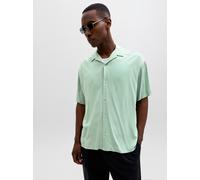 Kurzarmhemd JACK & JONES "JJEJEFF RESORT SOLID SHIRT SS SN", Herren, Gr. XL, N-Gr, granite grün, Web, Obermaterial: 100% Viskose, unifarben, loose fit normal, V-Ausschnitt, Hemden, Viskose, loose fit