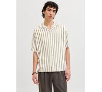Kurzarmhemd JACK & JONES "JJEJEFF RESORT STRIPE SHIRT S/S SN", Herren, Gr. L, N-Gr, dusty olive, Web, Obermaterial: 100% Viskose, gestreift, normal, V-Ausschnitt, Hemden, Viskose, loose fit (25387455-