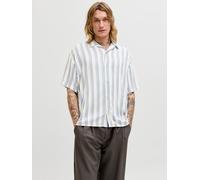 Kurzarmhemd JACK & JONES "JJEJEFF RESORT STRIPE SHIRT S/S SN", Herren, Gr. XL, N-Gr, celestial blau, Web, Obermaterial: 100% Viskose, gestreift, normal, V-Ausschnitt, Hemden, Viskose, loose fit (31989