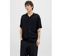 Kurzarmhemd JACK & JONES "JJEJEFF SOLID RESORT SHIRT S/S SN", Herren, Gr. S, N-Gr, schwarz, Web, Obermaterial: 100% Viskose, unifarben, relaxed fit taillenbedeckt, ohne Ausschnitt, Hemden Kurzarmhemd,