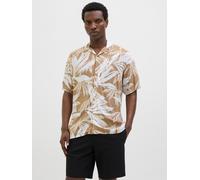 Kurzarmhemd JACK & JONES "JJEJEFF TROPICAL AOP RESORT SHIRT SS SN", Damen, Gr. XS, N-Gr, braun (coriander), Web, Obermaterial: 100% Viskose, bedruckt, relaxed fit taillenbedeckt, ohne Ausschnitt, Hemd