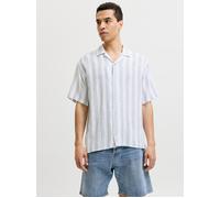 Kurzarmhemd JACK & JONES "JJELIAM RESORT SHIRT SS SN", Herren, Gr. S, N-Gr, celestial blau stripes:stripe, Web, Obermaterial: 100% Baumwolle, gestreift, loose fit normal, V-Ausschnitt, Hemden, Baumwol