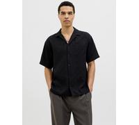 Kurzarmhemd JACK & JONES "JJEMATTEO RESORT SHIRT SS SN", Herren, Gr. XS, N-Gr, schwarz, Web, Obermaterial: 97% Polyester, 3% Elasthan, Strukturmuster, relaxed fit taillenbedeckt, ohne Ausschnitt, gera