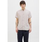Kurzarmhemd JACK & JONES "JJESUMMER BAND SHIRT SS SN", Damen, Gr. S, N-Gr, beige (crockery), Web, Obermaterial: 83% Baumwolle, 17% Leinen, unifarben, comfort fit taillenbedeckt, ohne Ausschnitt, gerad