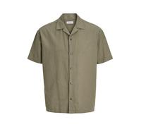 Kurzarmhemd JACK & JONES "JJESUMMER LINEN BLEND RESORT SHIRT SS SN", Herren, Gr. XL, N-Gr, dusty olive, Web, Obermaterial: 70% Baumwolle, 30% Leinen, unifarben, relaxed fit normal, V-Ausschnitt, Hemde