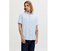 Kurzarmhemd JACK & JONES "JJESUMMER LINEN BLEND SHIRT S/S SN", Herren, Gr. L, N-Gr, celestial blau, Web, Obermaterial: 70% Baumwolle, 30% Leinen, unifarben, normal normal, Hemden, Baumwolle mit Leinen