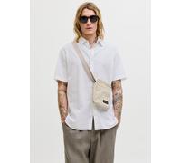 Kurzarmhemd JACK & JONES "JJESUMMER LINEN BLEND SHIRT S/S SN", Herren, Gr. S, N-Gr, weiß, Web, Obermaterial: 70% Baumwolle, 30% Leinen, unifarben, normal normal, Hemden, Baumwolle mit Leinen, regular