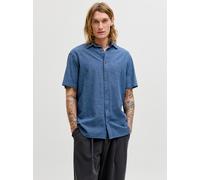 Kurzarmhemd JACK & JONES "JJESUMMER LINEN BLEND SHIRT S/S SN", Herren, Gr. XL, N-Gr, navy blazer, Web, Obermaterial: 70% Baumwolle, 30% Leinen, unifarben, normal normal, Hemden, Baumwolle mit Leinen,