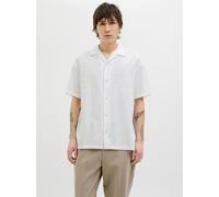 Kurzarmhemd JACK & JONES "JJESUMMER RESORT SHIRT SS SN", Damen, Gr. M, N-Gr, weiß, Web, Obermaterial: 83% Baumwolle, 17% Leinen, unifarben, relaxed fit taillenbedeckt, ohne Ausschnitt, gerader Abschlu