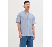 Kurzarmhemd JACK & JONES "JJESUMMER RESORT SHIRT SS SN", Damen, Gr. XS, N-Gr, infinity detail:stripe, Web, Obermaterial: 83% Baumwolle, 17% Leinen, unifarben, relaxed fit taillenbedeckt, ohne Ausschni