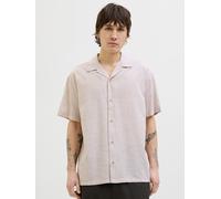 Kurzarmhemd JACK & JONES "JJESUMMER RESORT SHIRT SS SN", Herren, Gr. M, N-Gr, beige (crockery), Web, Obermaterial: 83% Baumwolle, 17% Leinen, unifarben, relaxed fit taillenbedeckt, ohne Ausschnitt, ge
