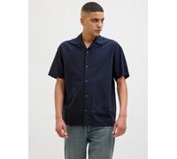 Kurzarmhemd JACK & JONES "JJESUMMER RESORT SHIRT SS SN", Herren, Gr. S, N-Gr, blau (navy blazer), Web, Obermaterial: 83% Baumwolle, 17% Leinen, unifarben, relaxed fit taillenbedeckt, ohne Ausschnitt,