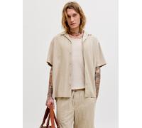 Kurzarmhemd JACK & JONES "JJETYSON RESORT SHIRT SS SN", Herren, Gr. L, N-Gr, string, Web, Obermaterial: 100% Baumwolle, unifarben, normal, V-Ausschnitt, Hemden, mit Resort-Kragen (31806501-L) string