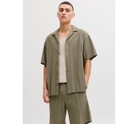 Kurzarmhemd JACK & JONES "JJETYSON RESORT SHIRT SS SN", Herren, Gr. L, N-Gr, vetiver, Web, Obermaterial: 100% Baumwolle, unifarben, normal, V-Ausschnitt, Hemden, mit Resort-Kragen (30533856-L) vetiver