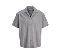 Kurzarmhemd JACK & JONES "JJETYSON RESORT SHIRT SS SN", Herren, Gr. S, N-Gr, weathervane, Web, Obermaterial: 100% Baumwolle, unifarben, normal, V-Ausschnitt, Hemden, mit Resort-Kragen (22862315-S) wea