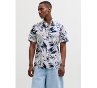 Kurzarmhemd JACK & JONES "JJHONOLULU AOP SHIRT SS", Herren, Gr. M, N-Gr, cloud dancer, Web, Obermaterial: 100% Baumwolle, gemustert, regular fit, Hemden Kurzarmhemd (56298111-M)