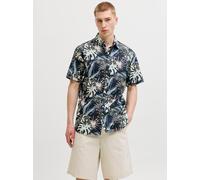 Kurzarmhemd JACK & JONES "JJHONOLULU AOP SHIRT SS", Herren, Gr. XL, N-Gr, schwarz, Web, Obermaterial: 100% Baumwolle, gemustert, regular fit, Hemden (20383835-XL) schwarz