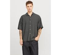 Kurzarmhemd JACK & JONES "JORMARSHALL ISLINGTON AOP SHIRT SS SN", Herren, Gr. M, N-Gr, schwarz, Web, Obermaterial: 85% Viskose, 15% Nylon, gemustert, weit normal, Hemden (18259368-M) schwarz