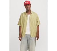 Kurzarmhemd JACK & JONES "JORMARSHALL ISLINGTON AOP SHIRT SS SN", Herren, Gr. S, N-Gr, beige (cedar), Web, Obermaterial: 85% Viskose, 15% Nylon, gemustert, weit normal, Hemden (30516364-S) cedar