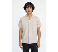 Kurzarmhemd JACK & JONES "JPRBLARIVER LINEN BL. DOBBY SS SHIRT SN", Herren, Gr. M, N-Gr, beige (ancient scroll stripes:stripes), Web, Obermaterial: 50% Baumwolle, 30% Leinen, 20% Viskose, gestreift, r