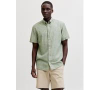 Kurzarmhemd JACK & JONES "JPRBLUSUMMER LIN. BL. SHIELD SS SHIRT SN", Herren, Gr. L, N-Gr, laurel wreath fit:regular fit, Web, Obermaterial: 70% Baumwolle, 30% Leinen, meliert, regular fit normal, gera