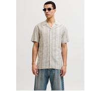 Kurzarmhemd JACK & JONES "JPRBLUSUMMER LIN. BLEN DOBBY SS SHIRT SN", Herren, Gr. M, N-Gr, mermaid stripes, Web, Obermaterial: 70% Baumwolle, 30% Leinen, gestreift, normal, V-Ausschnitt, Hemden (406349