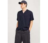 Kurzarmhemd JACK & JONES "JPRCCAARON TENCEL RESORT SHIRT S/S LN", Damen, Gr. XL, N-Gr, blau (night sky), Twill, Obermaterial: 53% Lyocell (TENCEL™), 47% Polyester, unifarben, Basic, relaxed fit normal