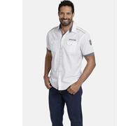 Jan Vanderstorm Herren Kurzarmhemd Skirnir mit Kentkragen | Strukturstoff aus 100% Baumwolle | Hemd mit Schulterklappen | weiß | große Größen L-7XL weiß, 2XL (XXL) - 45/46