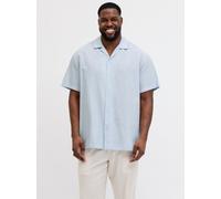 Kurzarmhemd "JJEBREEZE LINEN BLEND RESORT SHIRT PLS", Herren, Gr. 6XL, N-Gr, celestial blau, Web, Obermaterial: 70% Baumwolle, 30% Leinen, JACK & JONES PLUSSIZE, unifarben, normal, Hemden, mit Leinen,