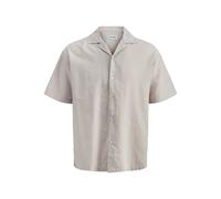 Kurzarmhemd "JJEBREEZE LINEN BLEND RESORT SHIRT PLS", Herren, Gr. 6XL, N-Gr, string, Web, Obermaterial: 70% Baumwolle, 30% Leinen, JACK & JONES PLUSSIZE, unifarben, normal, Hemden, mit Leinen, regular