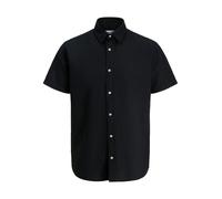 Kurzarmhemd "JJEBREEZE LINEN BLEND SHIRT S/S SN PLS", Herren, Gr. 3XL, N-Gr, schwarz, Web, Obermaterial: 70% Baumwolle, 30% Leinen, JACK & JONES PLUSSIZE, unifarben, normal, Hemden, mit Leinen, regula