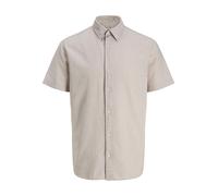 Kurzarmhemd "JJEBREEZE LINEN BLEND SHIRT S/S SN PLS", Herren, Gr. 3XL, N-Gr, string, Web, Obermaterial: 70% Baumwolle, 30% Leinen, JACK & JONES PLUSSIZE, unifarben, normal, Hemden, mit Leinen, regular