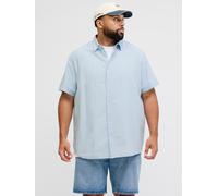 Kurzarmhemd "JJEBREEZE LINEN BLEND SHIRT S/S SN PLS", Herren, Gr. 4XL, N-Gr, celestial blau, Web, Obermaterial: 70% Baumwolle, 30% Leinen, JACK & JONES PLUSSIZE, unifarben, normal, Hemden, mit Leinen,