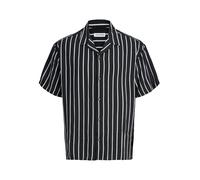 Kurzarmhemd "JJEJEFF RESORT STRIPE SHIRT SS PLS", Herren, Gr. 4XL, N-Gr, schwarz, Web, Obermaterial: 100% Viskose, JACK & JONES PLUSSIZE, gestreift, normal, Hemden, Viskose, loose fit (61448037-4XL) s