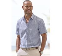 Kurzarmhemd JOHN DEVIN "in Leinenoptik", Herren, Gr. M (39/40), N-Gr, blau (blau, weiß, gestreift), Web, Obermaterial: 100% Baumwolle, gestreift, regular fit, Rundhals, abgesteppte Kante, Hemden, Stre