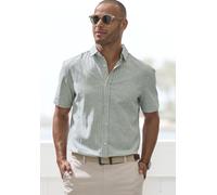 Kurzarmhemd JOHN DEVIN "in Leinenoptik", Herren, Gr. XXL (45/46), N-Gr, grün (grün, weiß, gestreift), Web, Obermaterial: 100% Baumwolle, gestreift, regular fit, Rundhals, abgesteppte Kante, Hemden, St