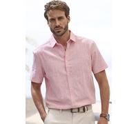 Kurzarmhemd JOHN DEVIN "in Leinenoptik", Herren, Gr. XXL (45/46), N-Gr, rot (rot, weiß, gestreift), Web, Obermaterial: 100% Baumwolle, gestreift, regular fit, Rundhals, abgesteppte Kante, Hemden, Stre