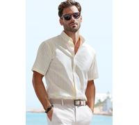 Kurzarmhemd JOHN DEVIN "Regular Fit", Herren, Gr. M (39/40), N-Gr, gelb (gelb, gestreift), Web, Obermaterial: 100% Baumwolle, gestreift, regular fit, Rundhals, abgesteppte Kante, Hemden Kurzarmhemd, S