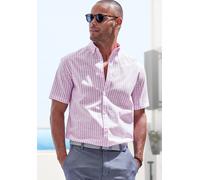 Kurzarmhemd JOHN DEVIN "Regular Fit", Herren, Gr. M (39/40), N-Gr, rosa (rosa, gestreift), Web, Obermaterial: 100% Baumwolle, gestreift, regular fit, Rundhals, abgesteppte Kante, Hemden, Streifenhemd 